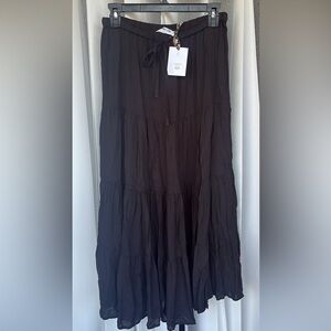 Double Zero Black Tiered Maxi Skirt